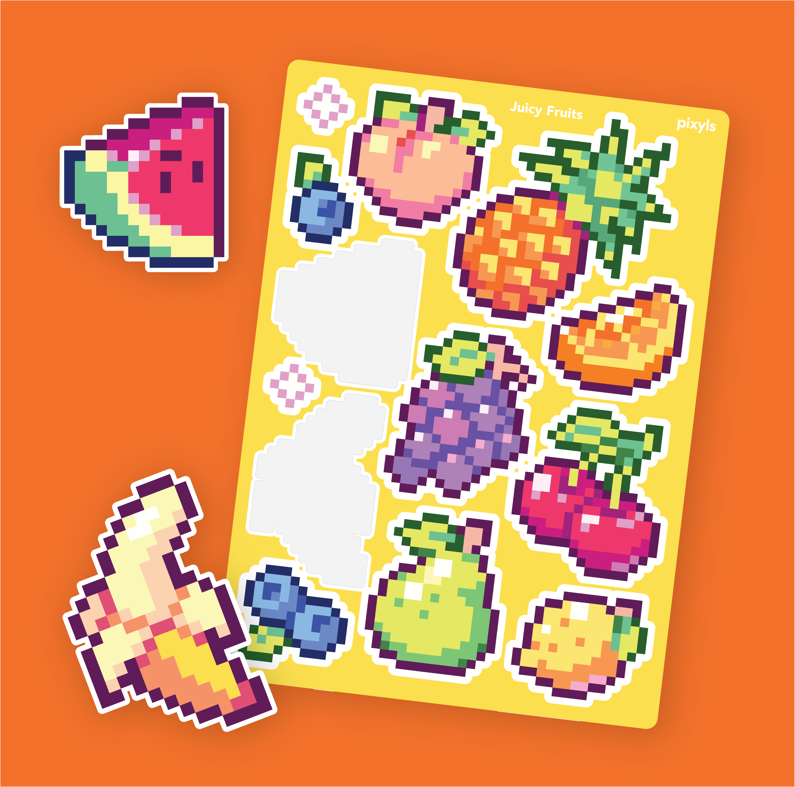 pixyls シールアート 大サイズ Juicy Fruits Sticker Sheet | Pixel Art Sticker by Number Craft Kit