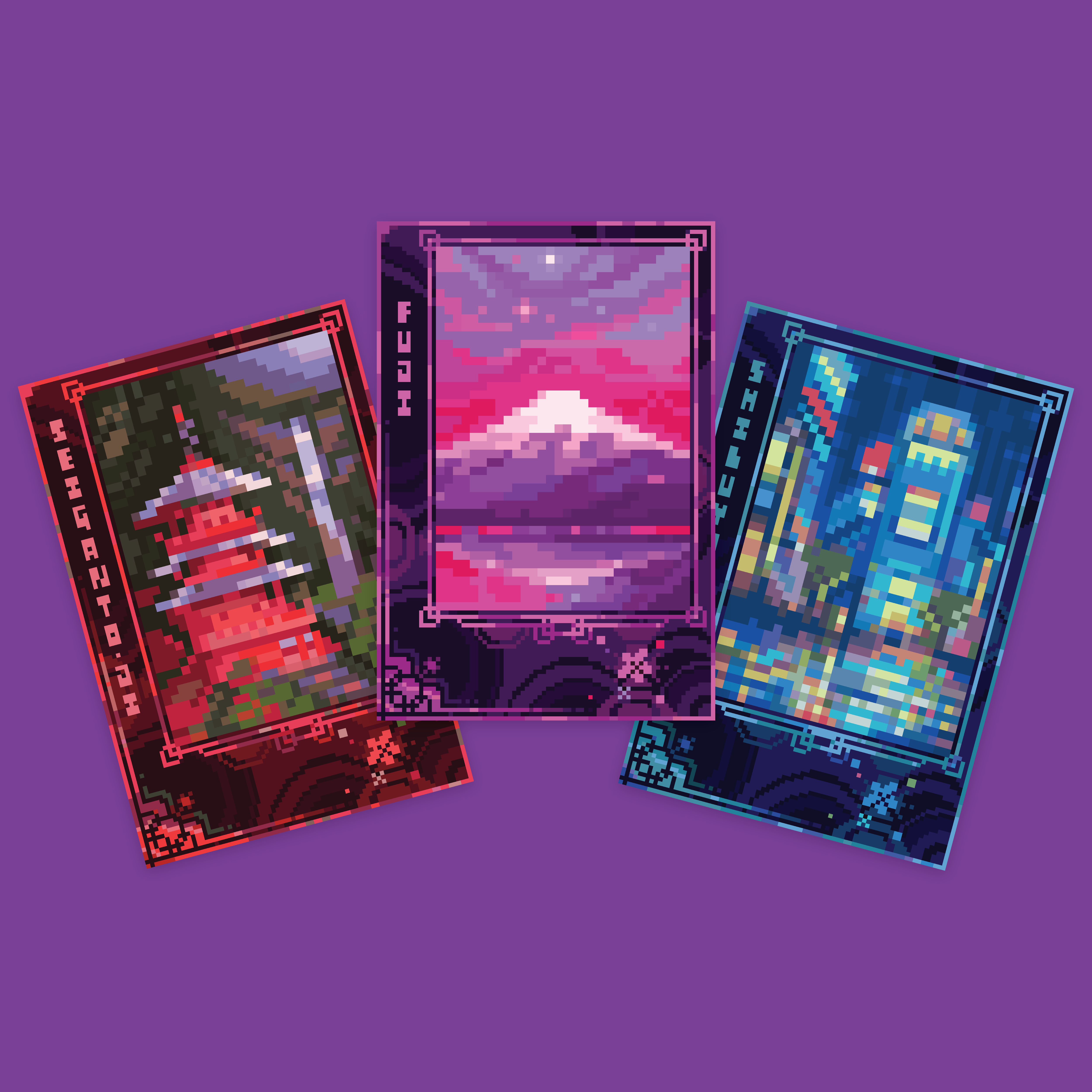 Japanese Landscapes Collectible Cards | Pixel Art Sticker by