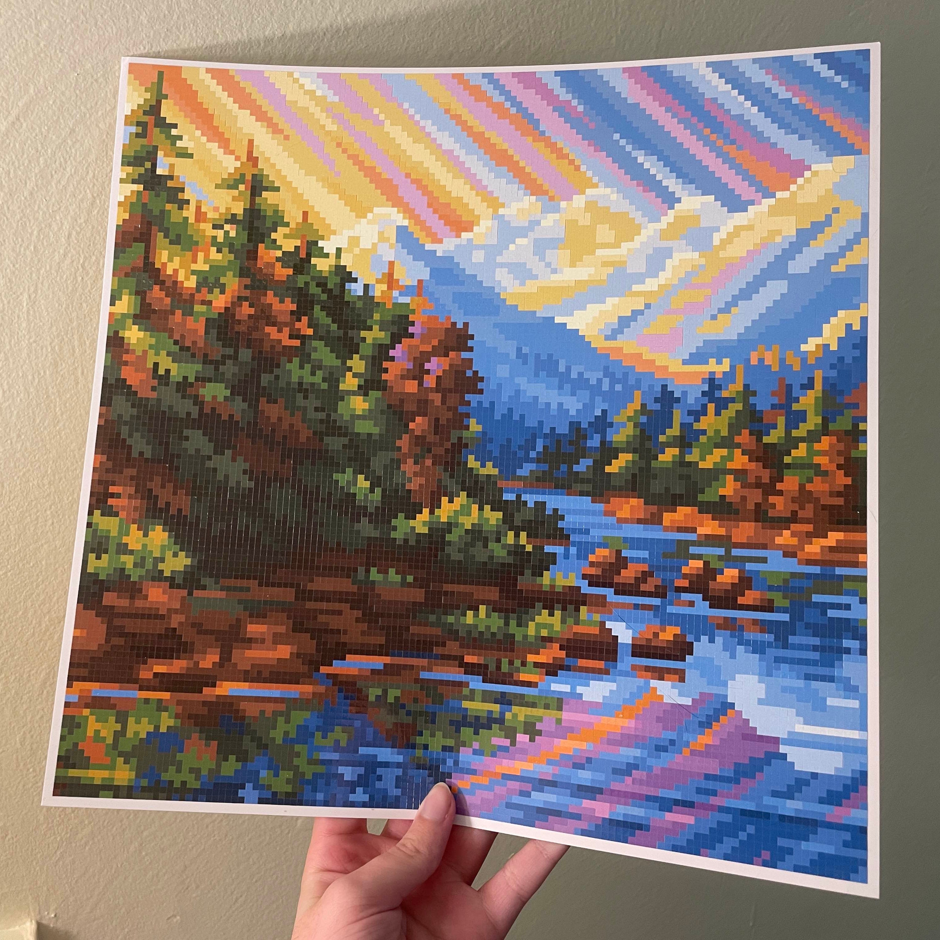 Morning Mountains Canvas | Pixel Art Sticker by Number Canvas