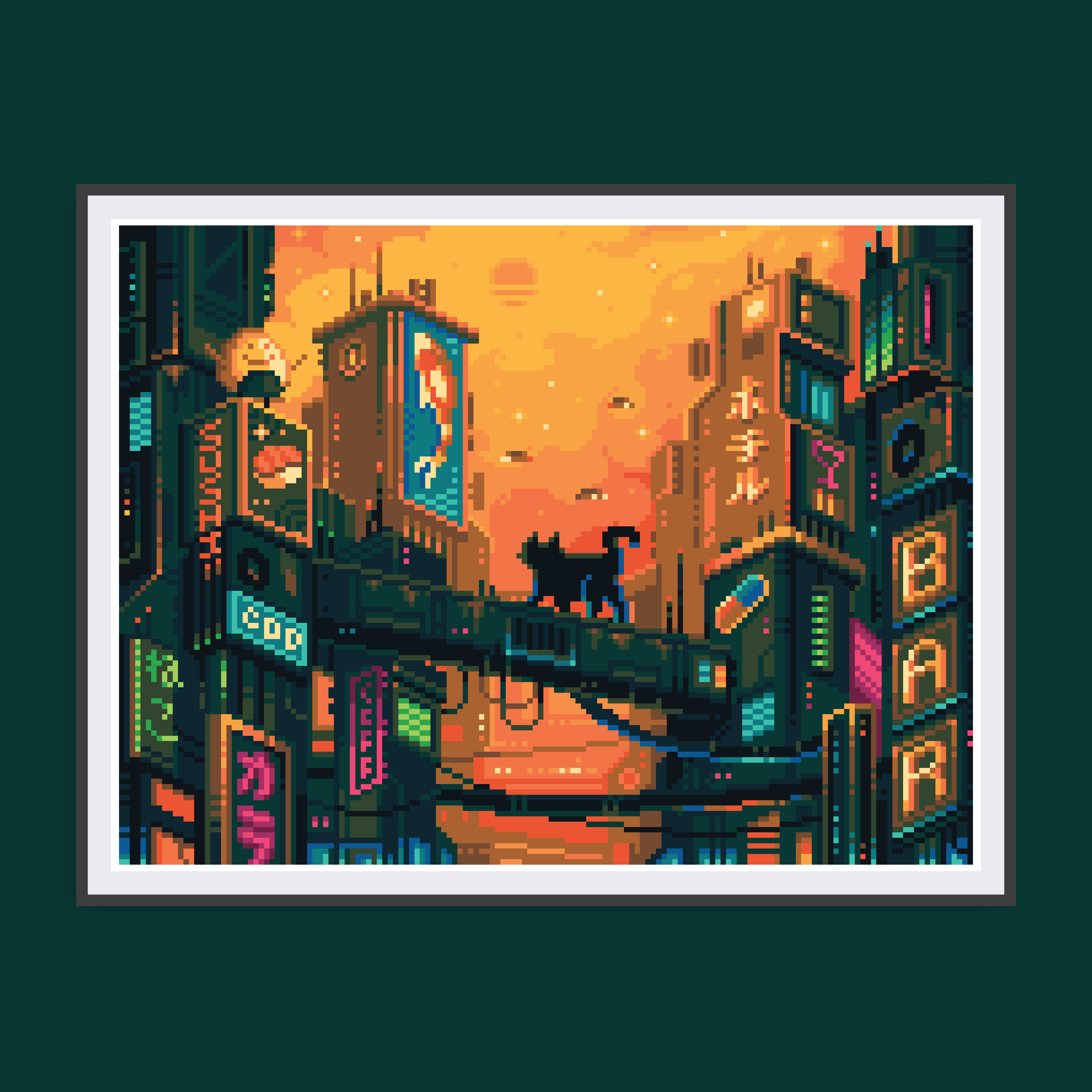 Futuristic Cityscape pixyls sticker by number canvas, finished and framed