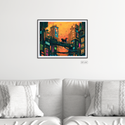 Futuristic Cityscape pixyls canvas framed on a wall, 12 by 16 inches