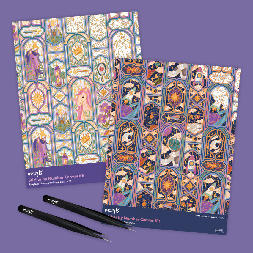 Starlit Set for Two: Starlace and Fairytale Window sticker by number canvas kits with two precision applicators